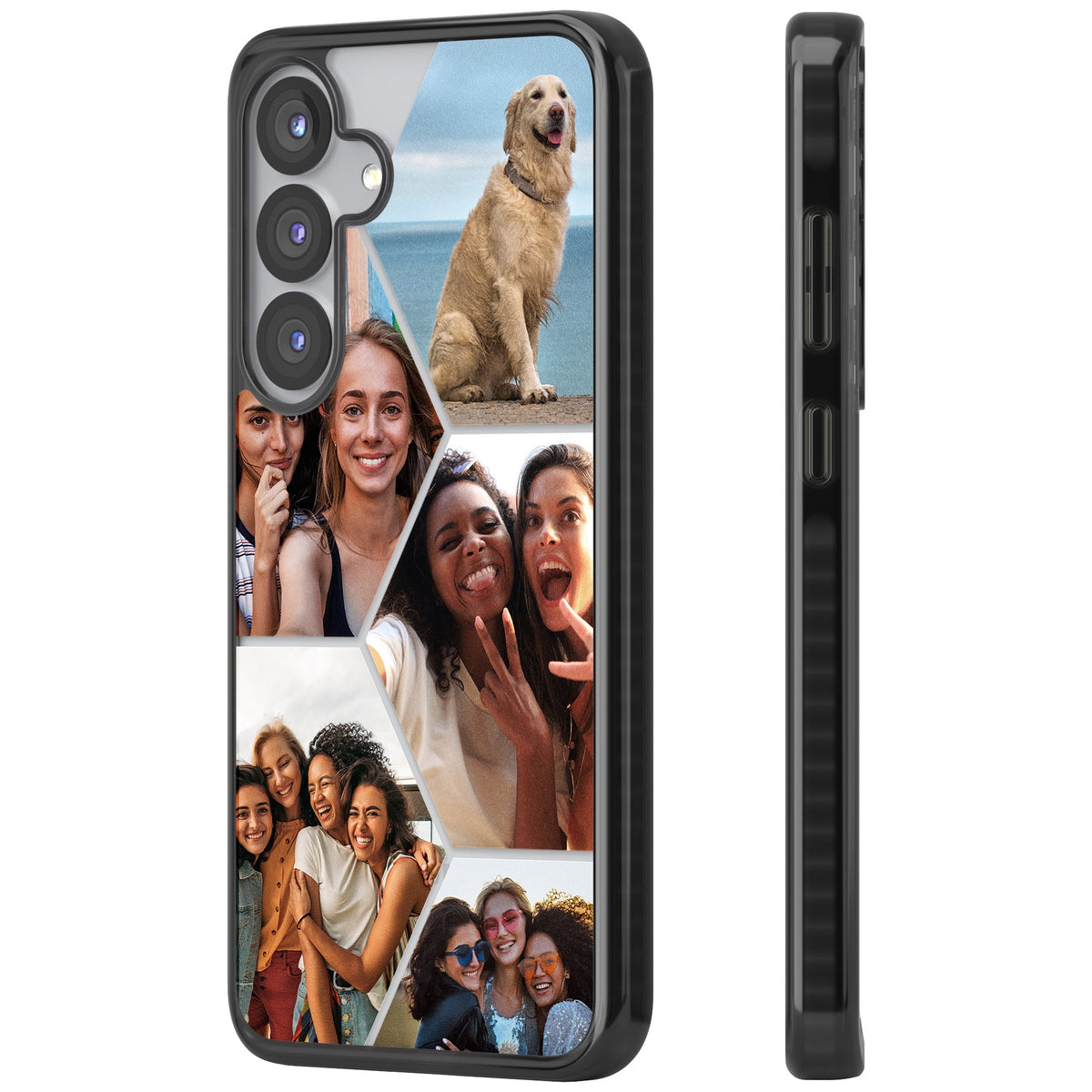 Personalised Beehive Photo Grid Samsung S25 / Samsung S25 Plus / Samsung S26 / Samsung S26 Plus Impact Black Phone Case side
