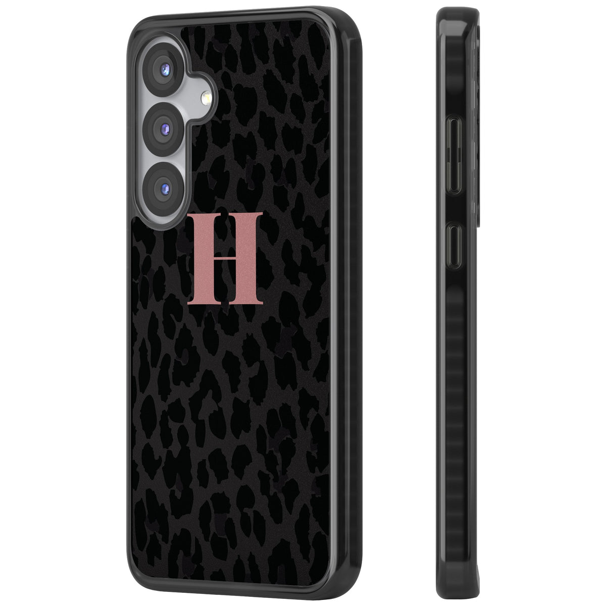Personalised Leopard Pink Monogram Samsung S25 / Samsung S25 Plus / Samsung S26 / Samsung S26 Plus Impact Black Phone Case side
