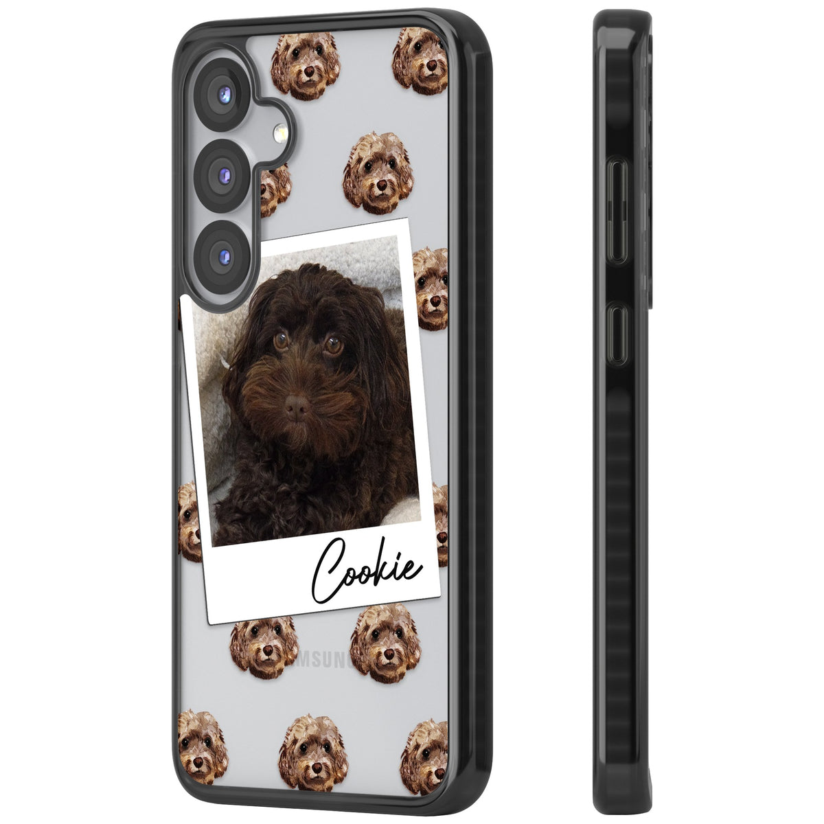 Personalised Brown Cockapoo Instant Camera Photo Samsung S25 / Samsung S25 Plus / Samsung S26 / Samsung S26 Plus Impact Black Phone Case side