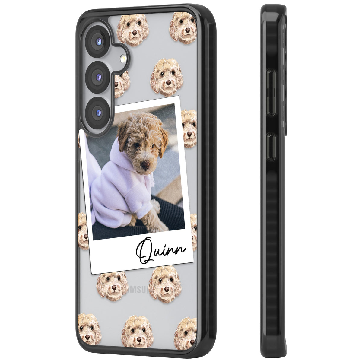 Personalised Cream Cockapoo Instant Camera Photo Samsung S25 / Samsung S25 Plus / Samsung S26 / Samsung S26 Plus Impact Black Phone Case side