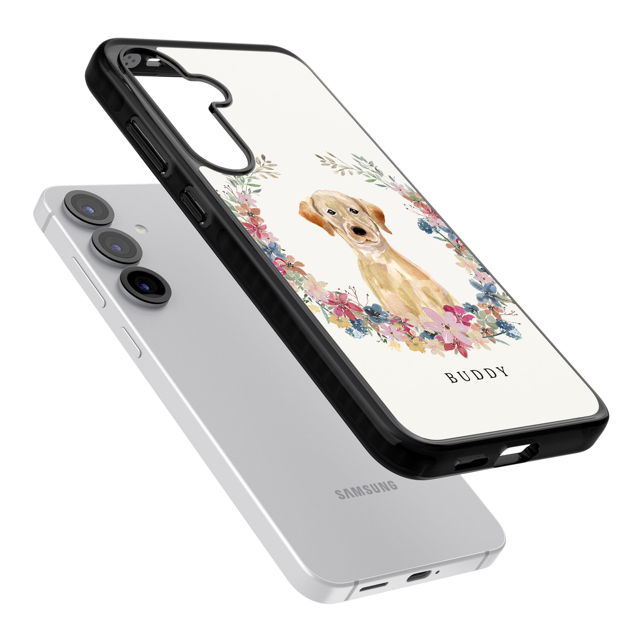 Personalised Yellow Labrador Retriever Floral Portrait