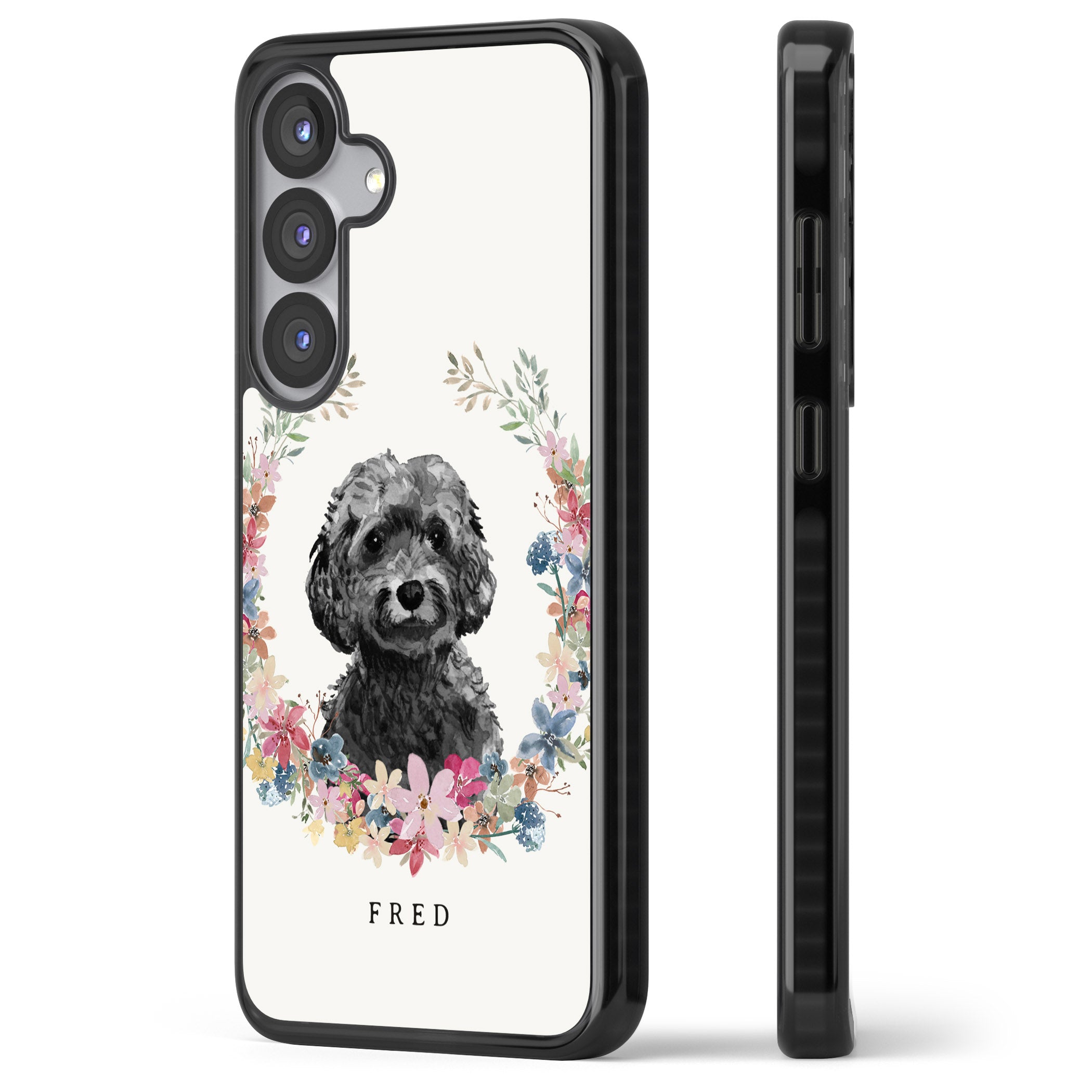 Personalised Black Cockapoo Floral Portrait