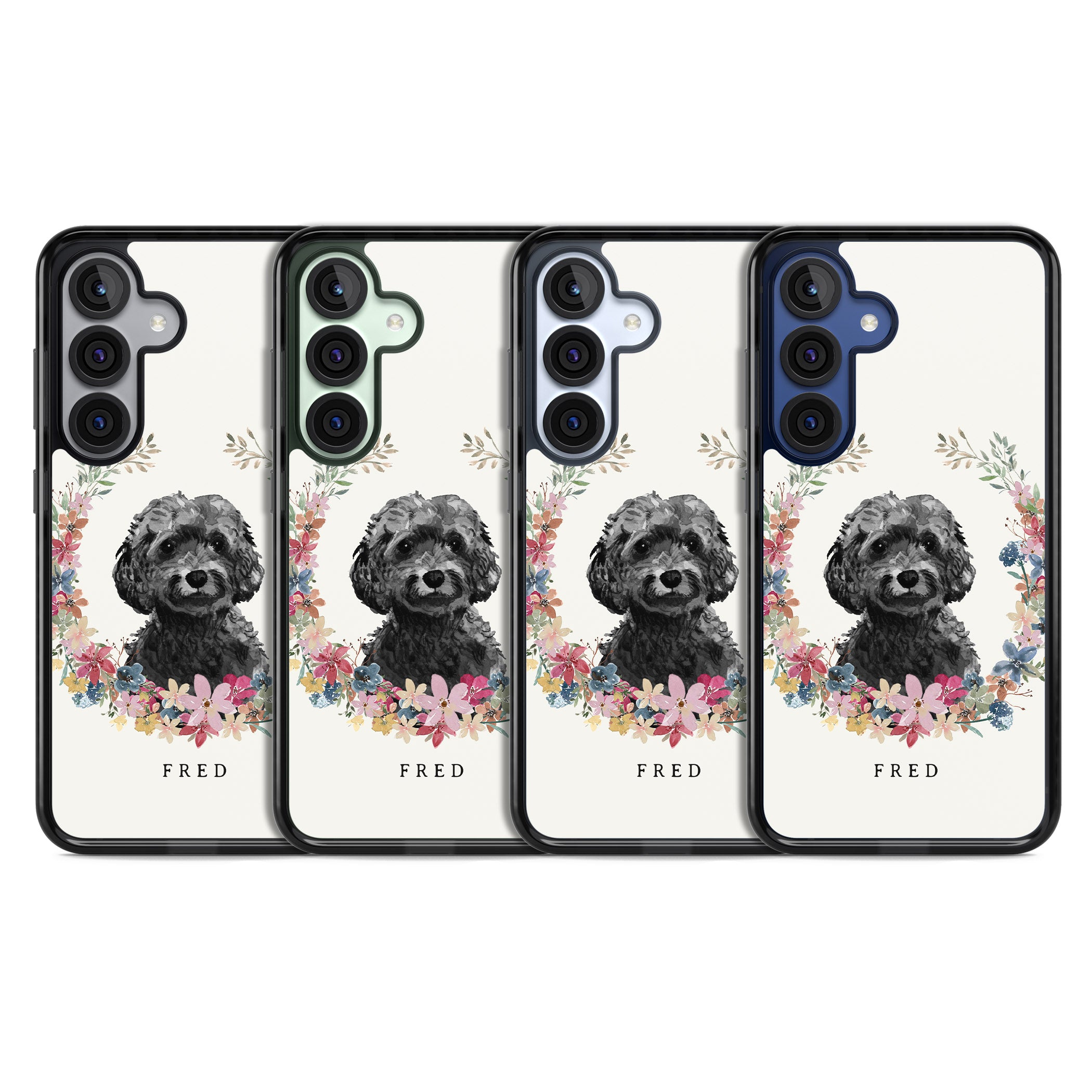 Personalised Black Cockapoo Floral Portrait