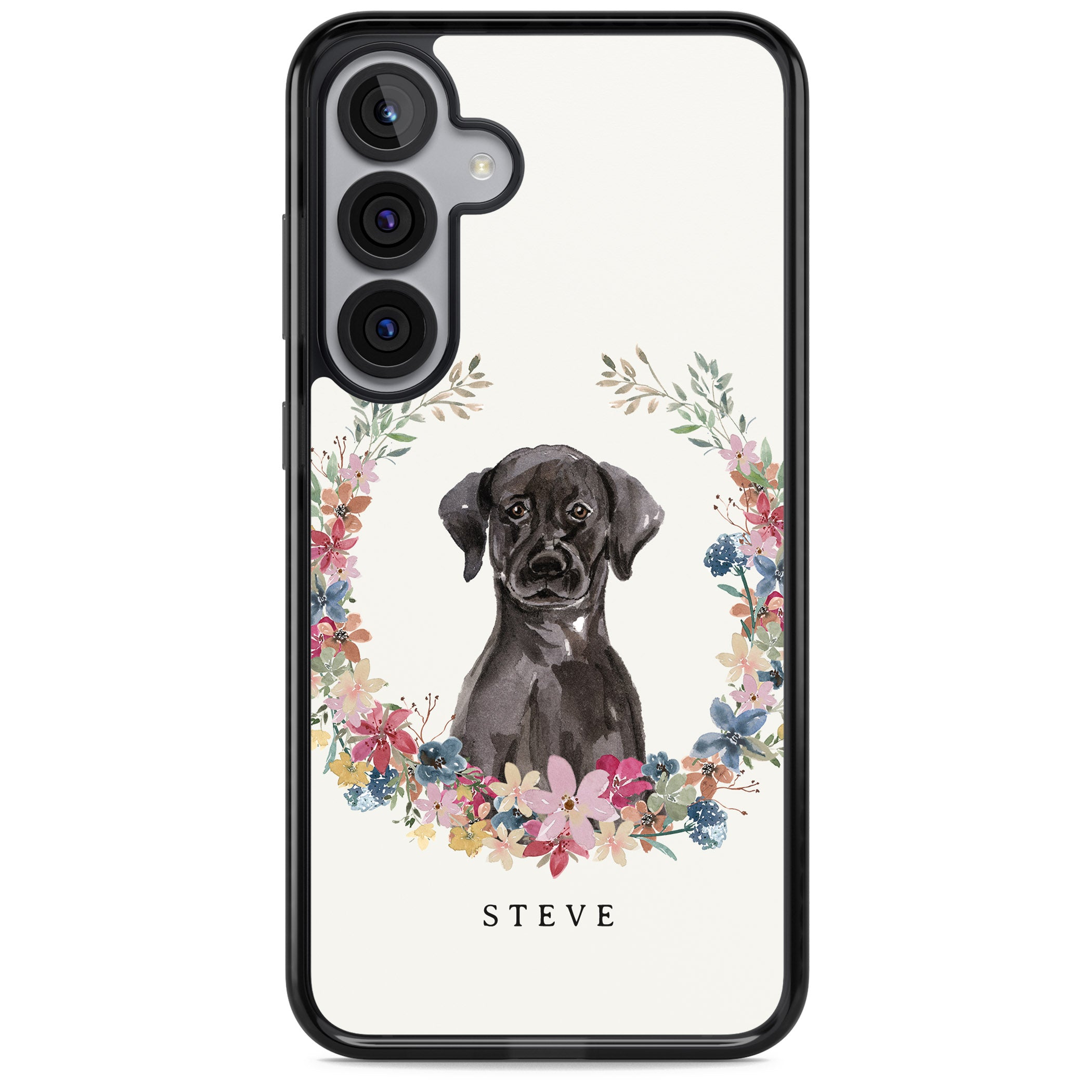 Personalised Black Labrador Floral Portrait