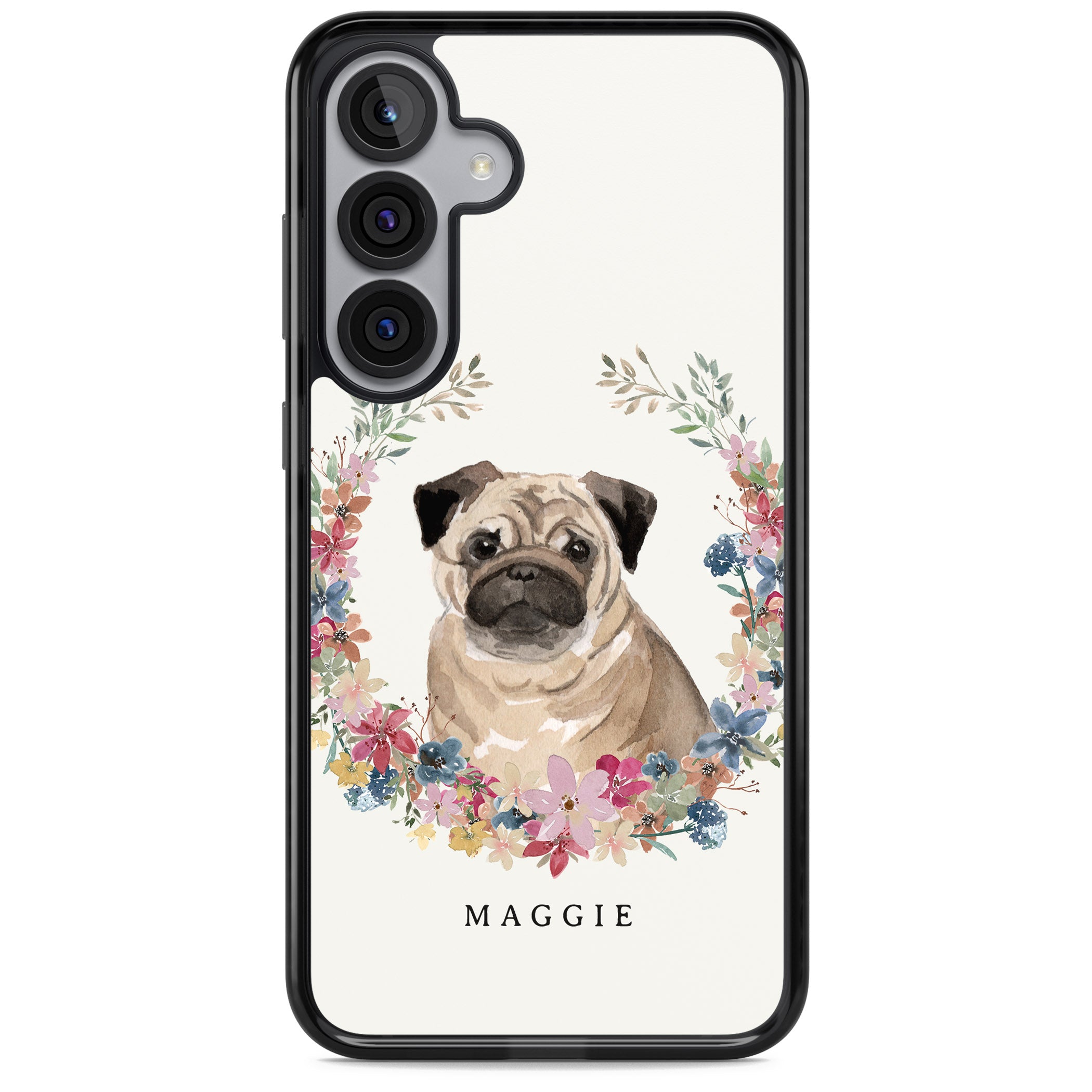 Personalised Pug Floral Portrait