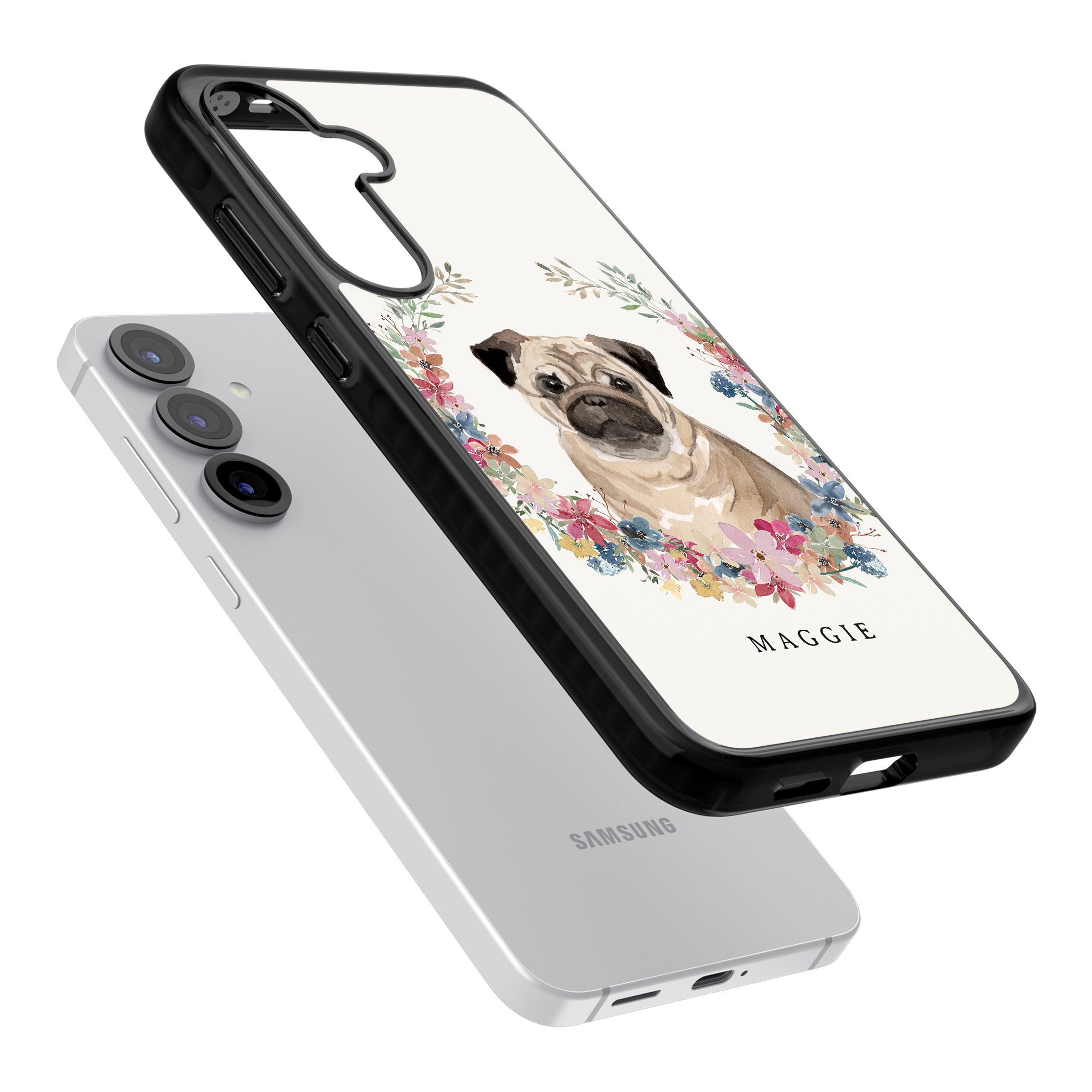 Personalised Pug Floral Portrait