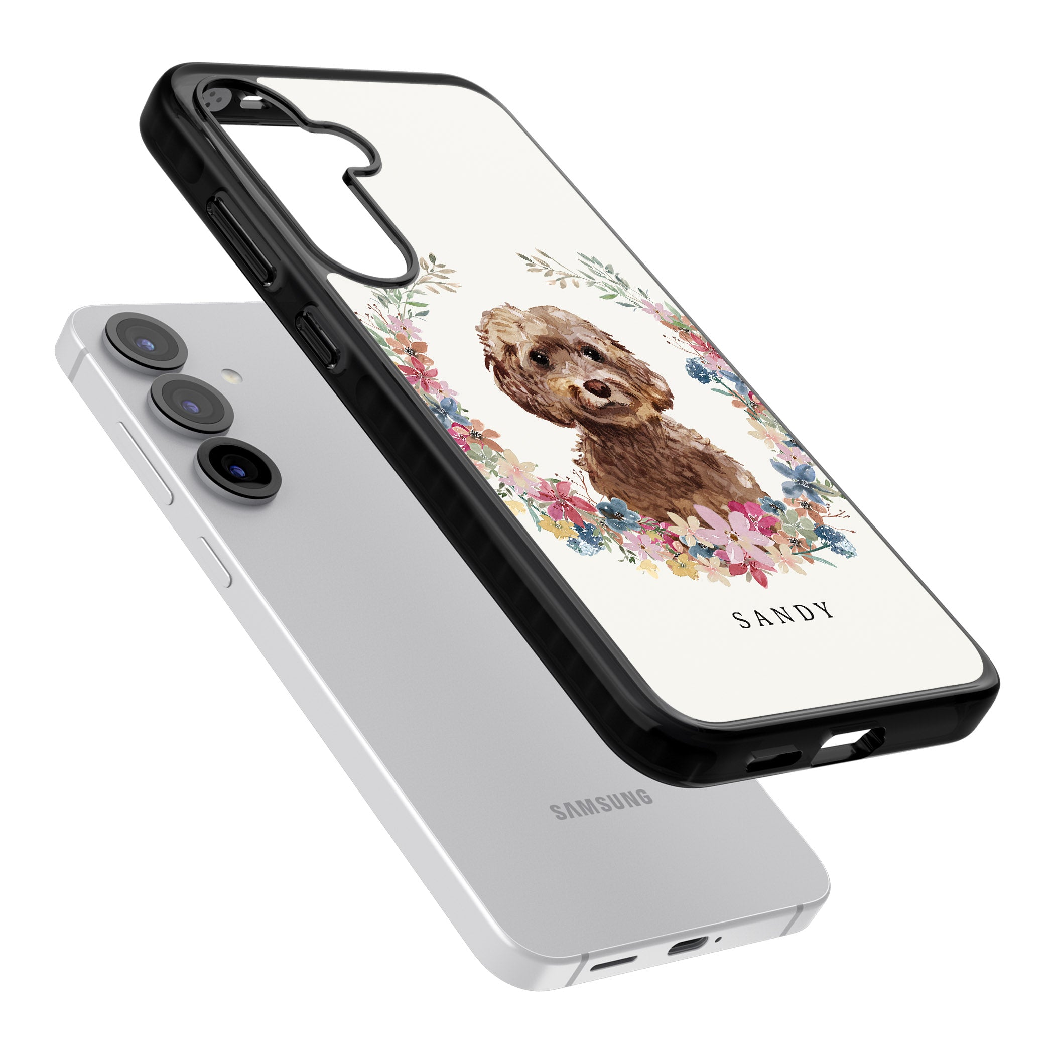 Personalised Brown Cockapoo Floral Portrait