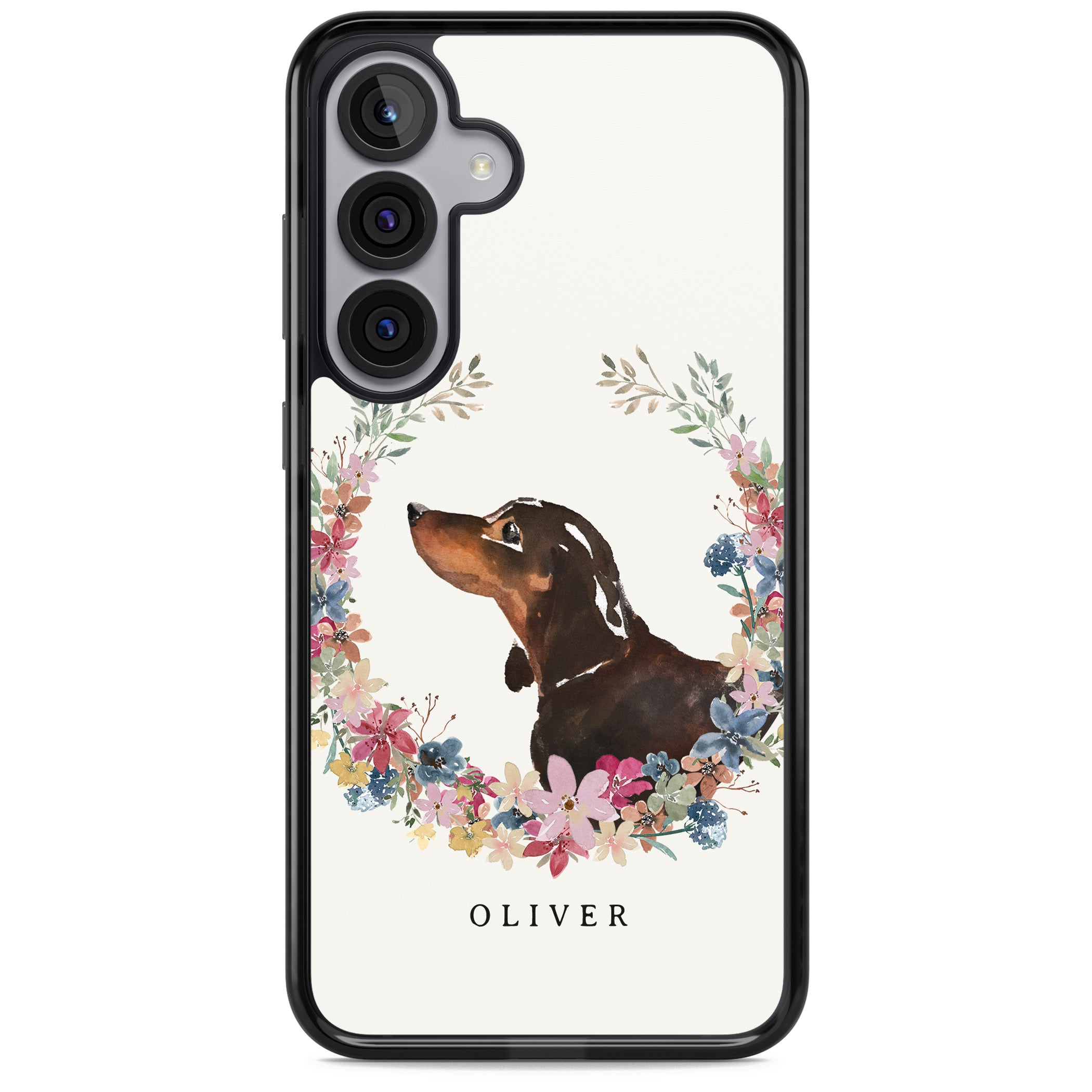 Personalised Black & Tan Dachshund Floral Portrait