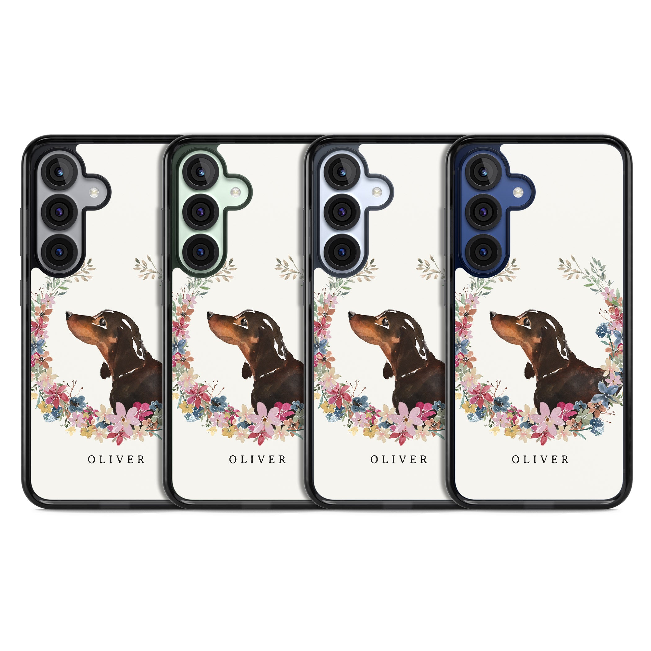 Personalised Black & Tan Dachshund Floral Portrait