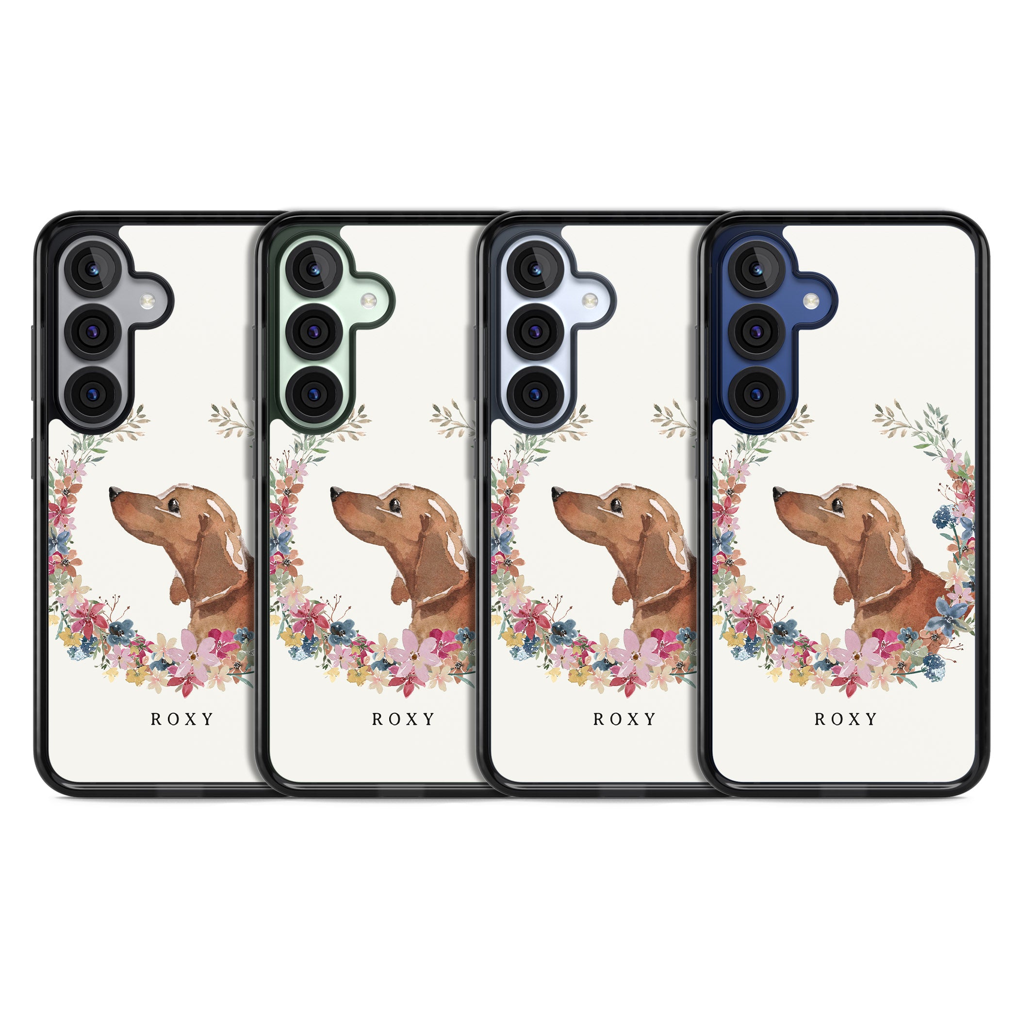 Personalised Tan Dachshund Floral Portrait