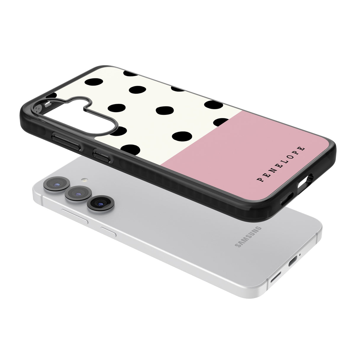 Penelope's Dots Samsung S25 / Samsung S25 Plus / Samsung S26 / Samsung S26 Plus Impact Black Phone Case angled