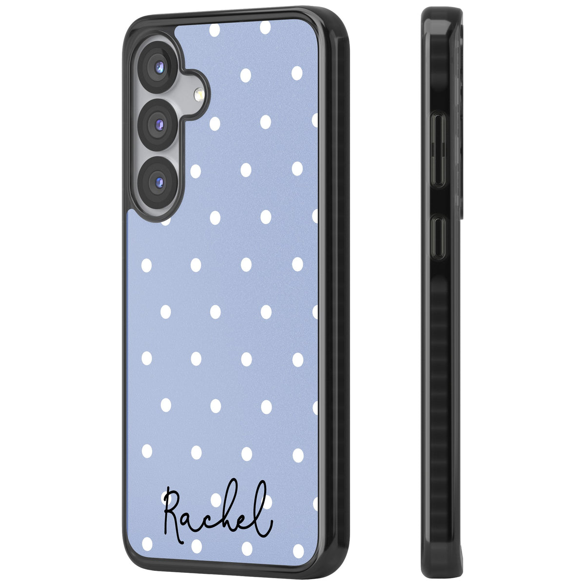 Personalised Powder Blue Dots Samsung S25 / Samsung S25 Plus / Samsung S26 / Samsung S26 Plus Impact Black Phone Case side