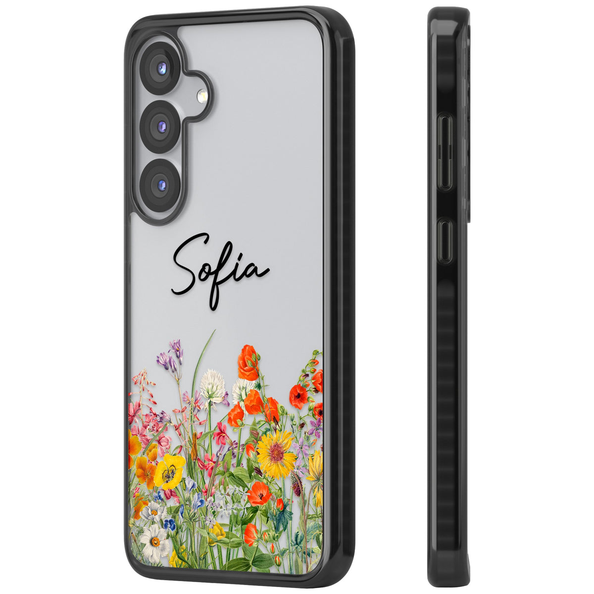 Personalised Summer Wildflowers Samsung S25 / Samsung S25 Plus / Samsung S26 / Samsung S26 Plus Impact Black Phone Case side