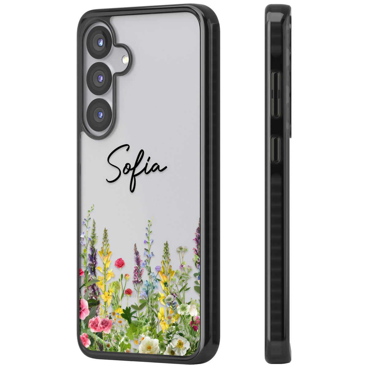 Personalised Garden Wildfowers Samsung S25 / Samsung S25 Plus / Samsung S26 / Samsung S26 Plus Impact Black Phone Case side