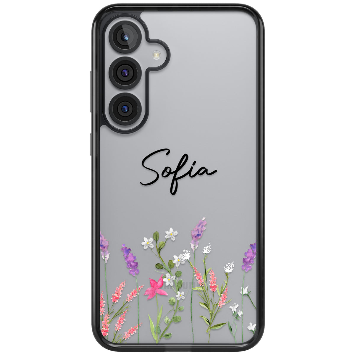 Personalised Lavender Wildflowers Samsung S25 Plus / Samsung S26 / Samsung S26 Plus Impact Black Phone Case front