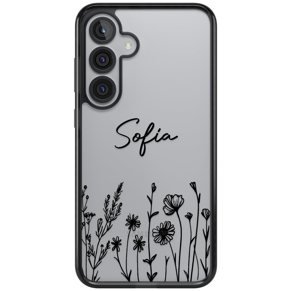Personalised Black Wildflowers Samsung S25 Plus / Samsung S26 / Samsung S26 Plus Impact Black Phone Case front