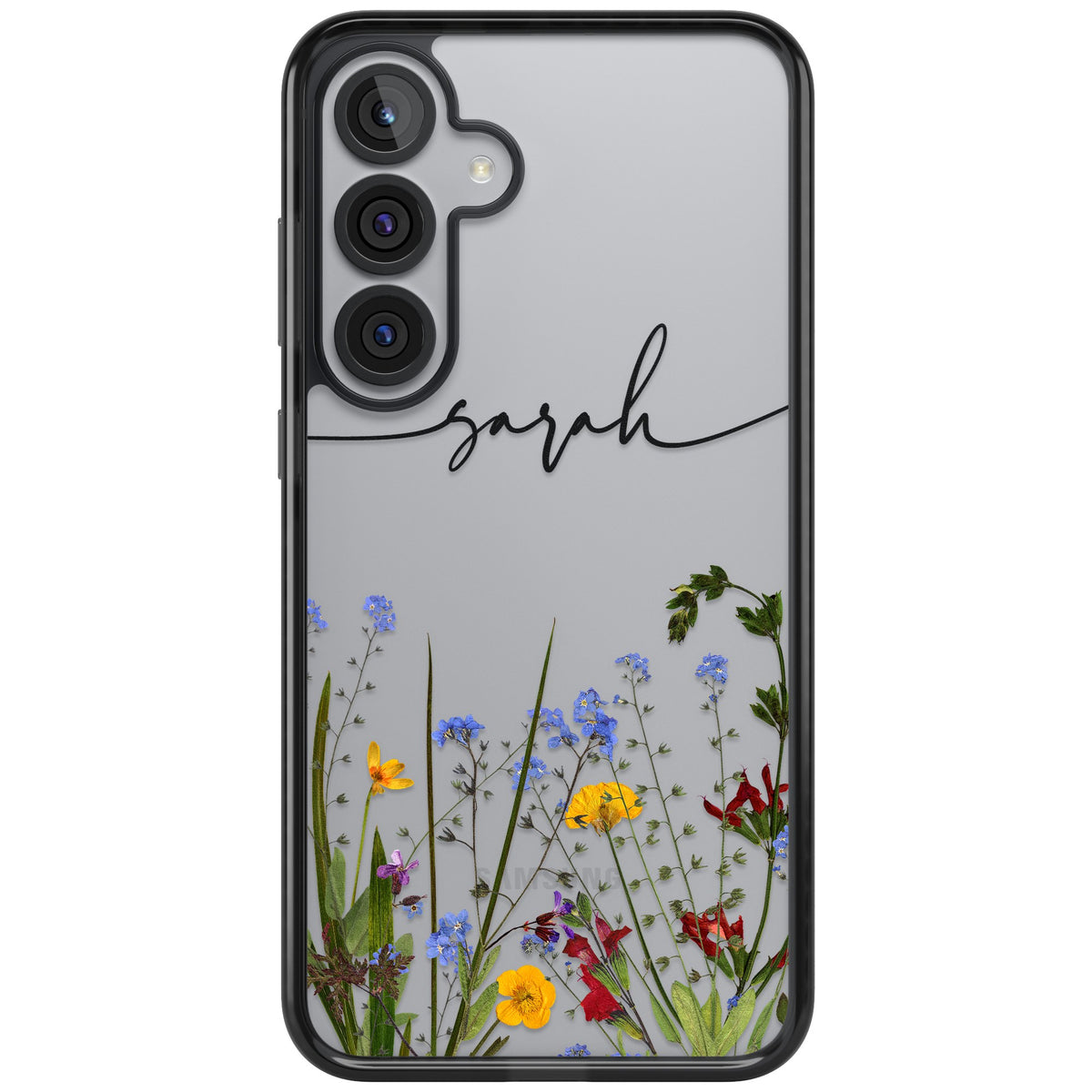 Personalised Wildflower Script Samsung S25 Plus / Samsung S26 / Samsung S26 Plus Impact Black Phone Case front