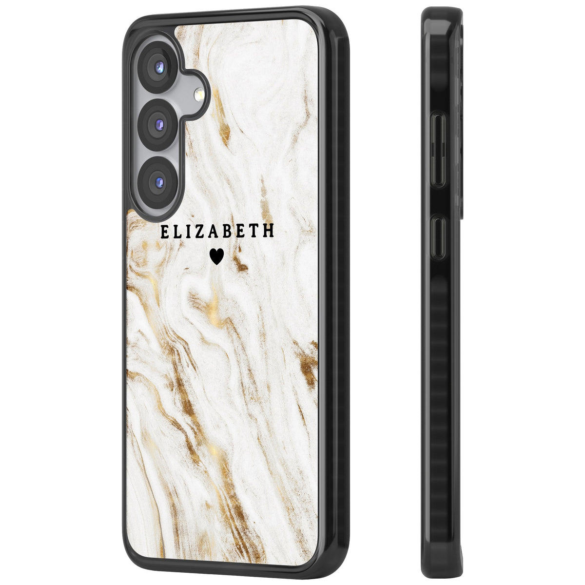 Personalised White Gilded Marble Samsung S25 / Samsung S25 Plus / Samsung S26 / Samsung S26 Plus Impact Black Phone Case side