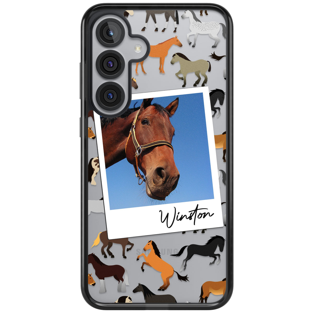 Personalised Horse Polaroid Samsung S25 Plus / Samsung S26 / Samsung S26 Plus Impact Black Phone Case front