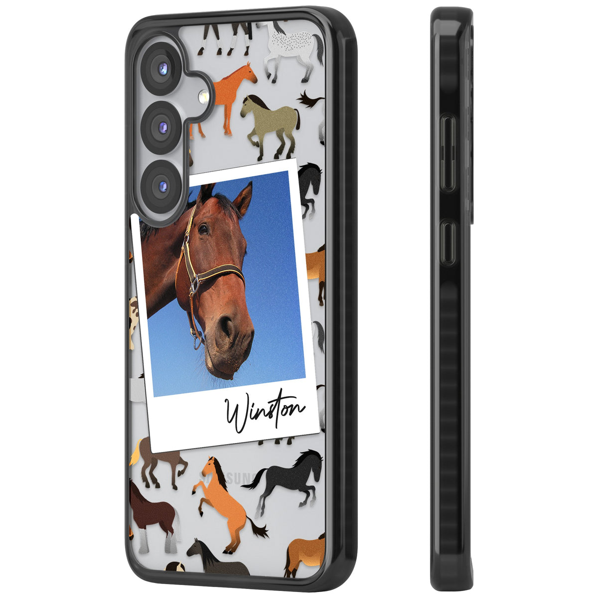 Personalised Horse Polaroid Samsung S25 / Samsung S25 Plus / Samsung S26 / Samsung S26 Plus Impact Black Phone Case side