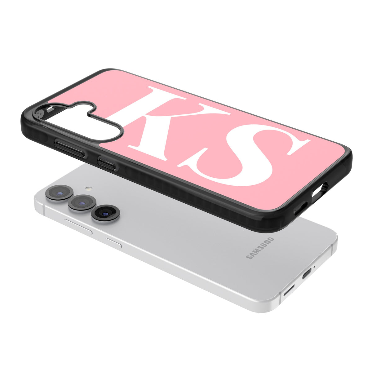Personalised White & Pink Letters Samsung S25 / Samsung S25 Plus / Samsung S26 / Samsung S26 Plus Impact Black Phone Case angled