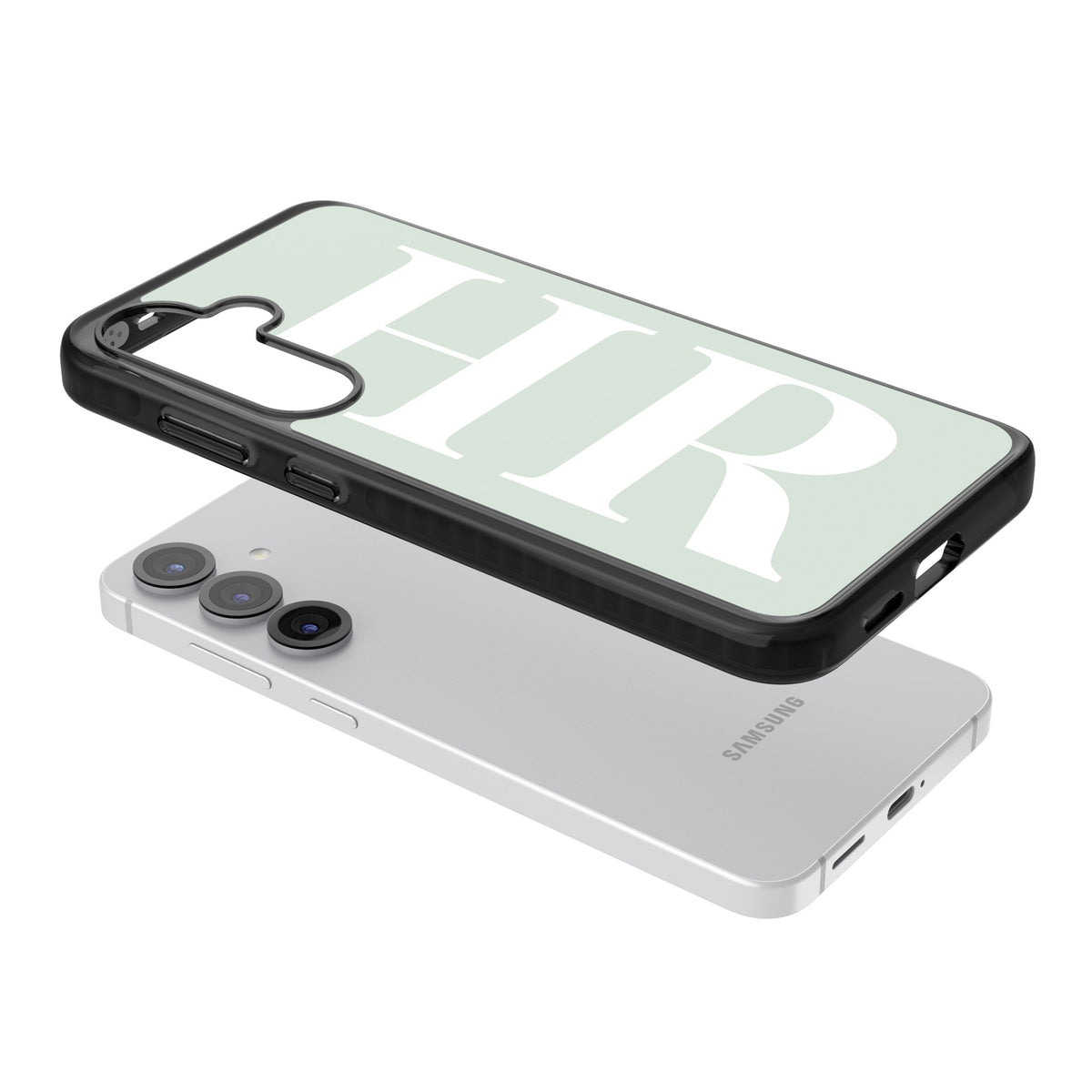 Personalised White & Seafoam Letters Samsung S25 / Samsung S25 Plus / Samsung S26 / Samsung S26 Plus Impact Black Phone Case angled
