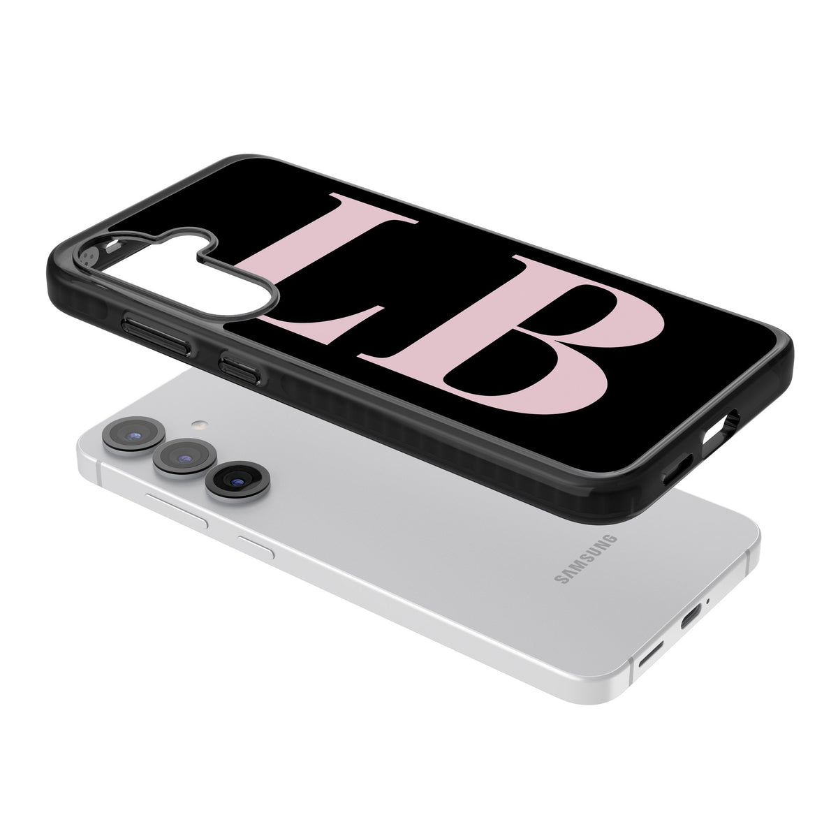 Personalised Pink & Black Letters Samsung S25 / Samsung S25 Plus / Samsung S26 / Samsung S26 Plus Impact Black Phone Case angled
