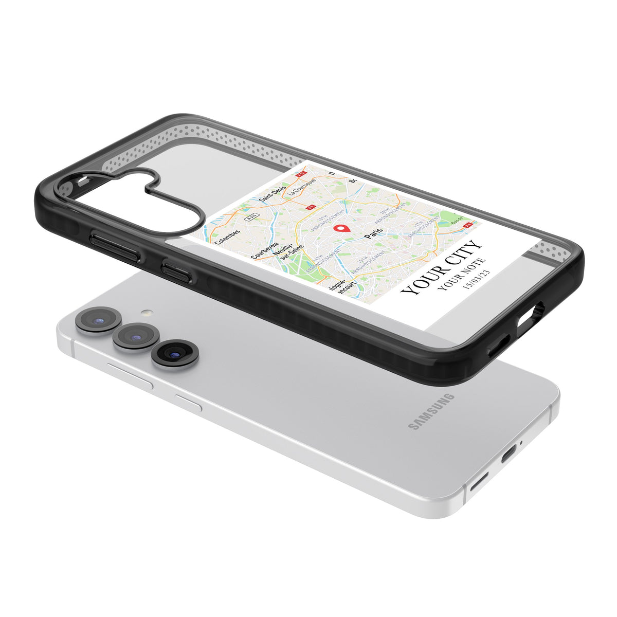 Personalised World Map Samsung S25 / Samsung S25 Plus / Samsung S26 / Samsung S26 Plus Impact Black Phone Case angled