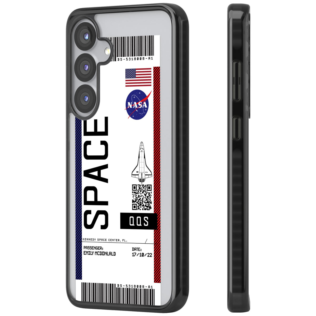 Personalised Nasa Boarding Pass (Light) Samsung S25 / Samsung S25 Plus / Samsung S26 / Samsung S26 Plus Impact Black Phone Case side