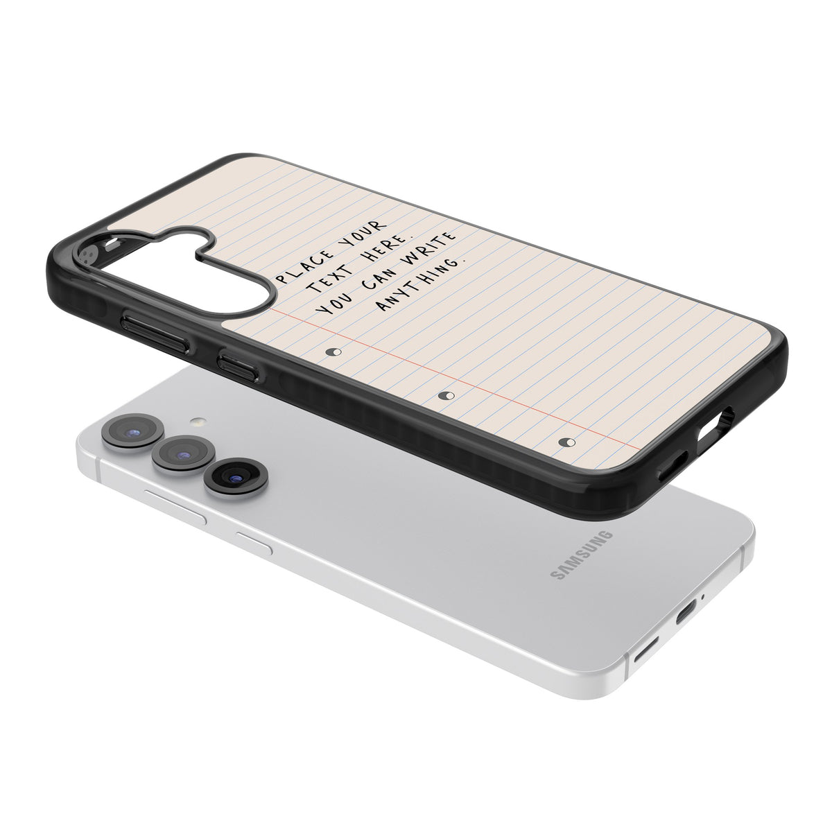 Personalised Lined Paper Samsung S25 / Samsung S25 Plus / Samsung S26 / Samsung S26 Plus Impact Black Phone Case angled