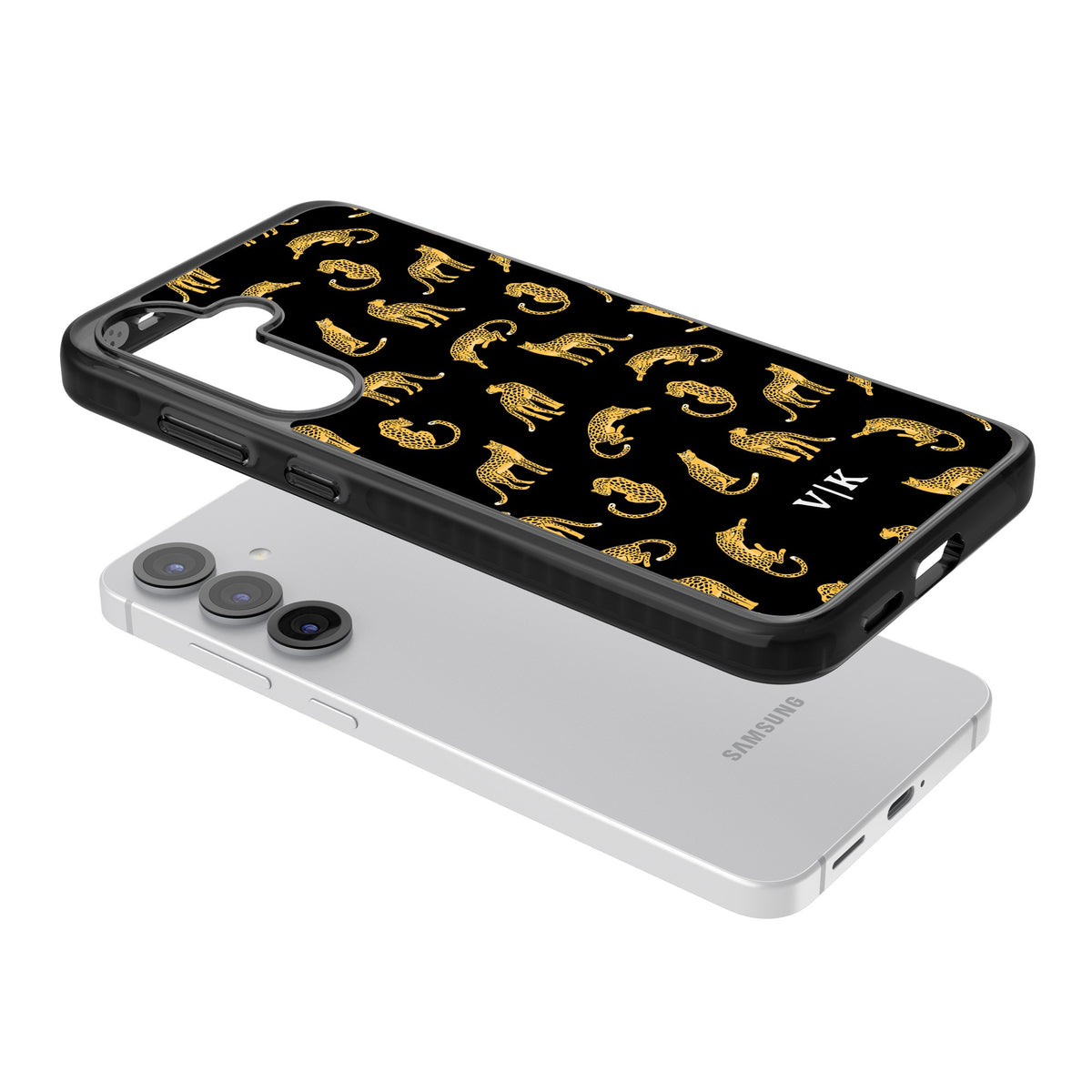 Personalised Safari Cheetahs Samsung S25 / Samsung S25 Plus / Samsung S26 / Samsung S26 Plus Impact Black Phone Case angled