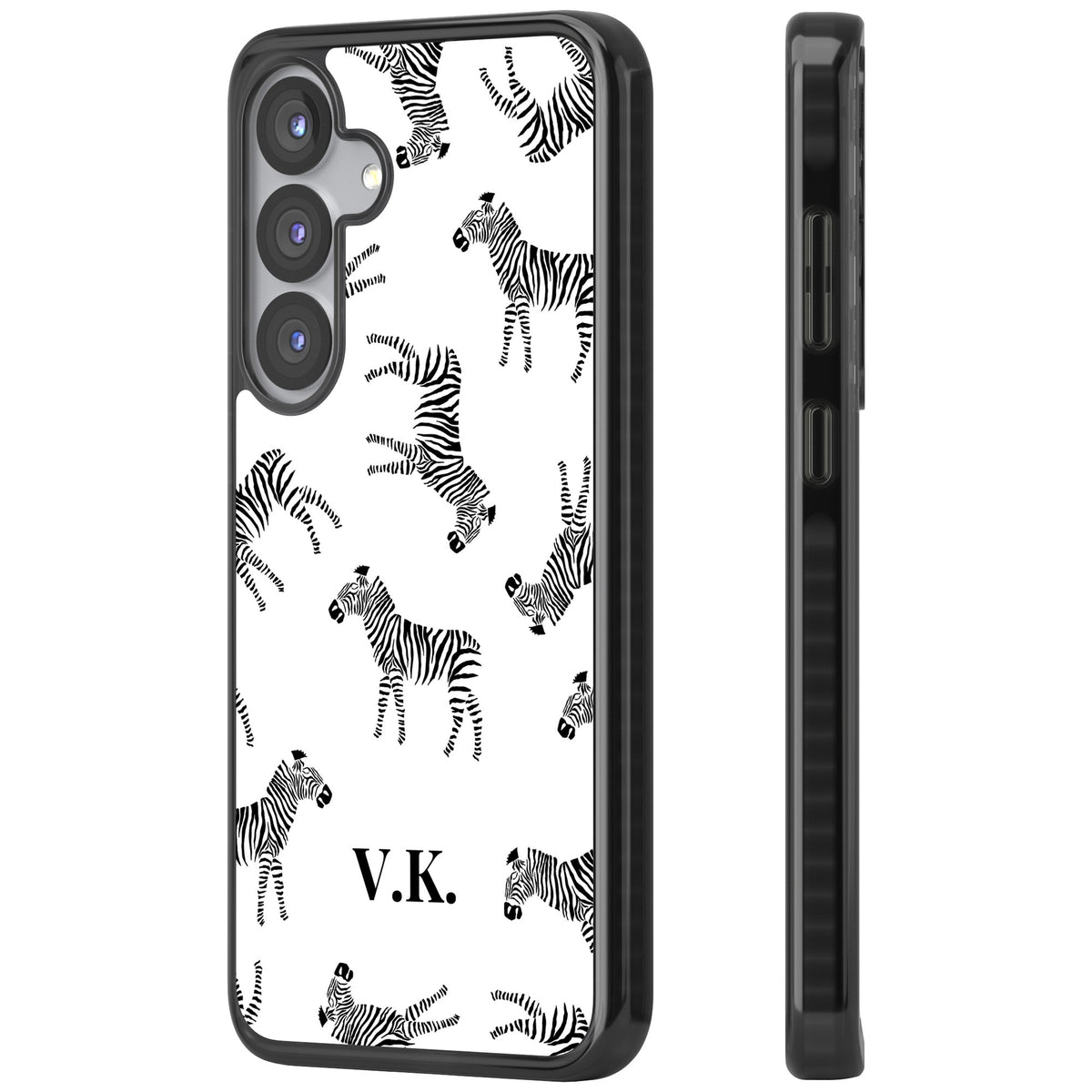 Personalised Monochrome Zebra Samsung S25 / Samsung S25 Plus / Samsung S26 / Samsung S26 Plus Impact Black Phone Case side