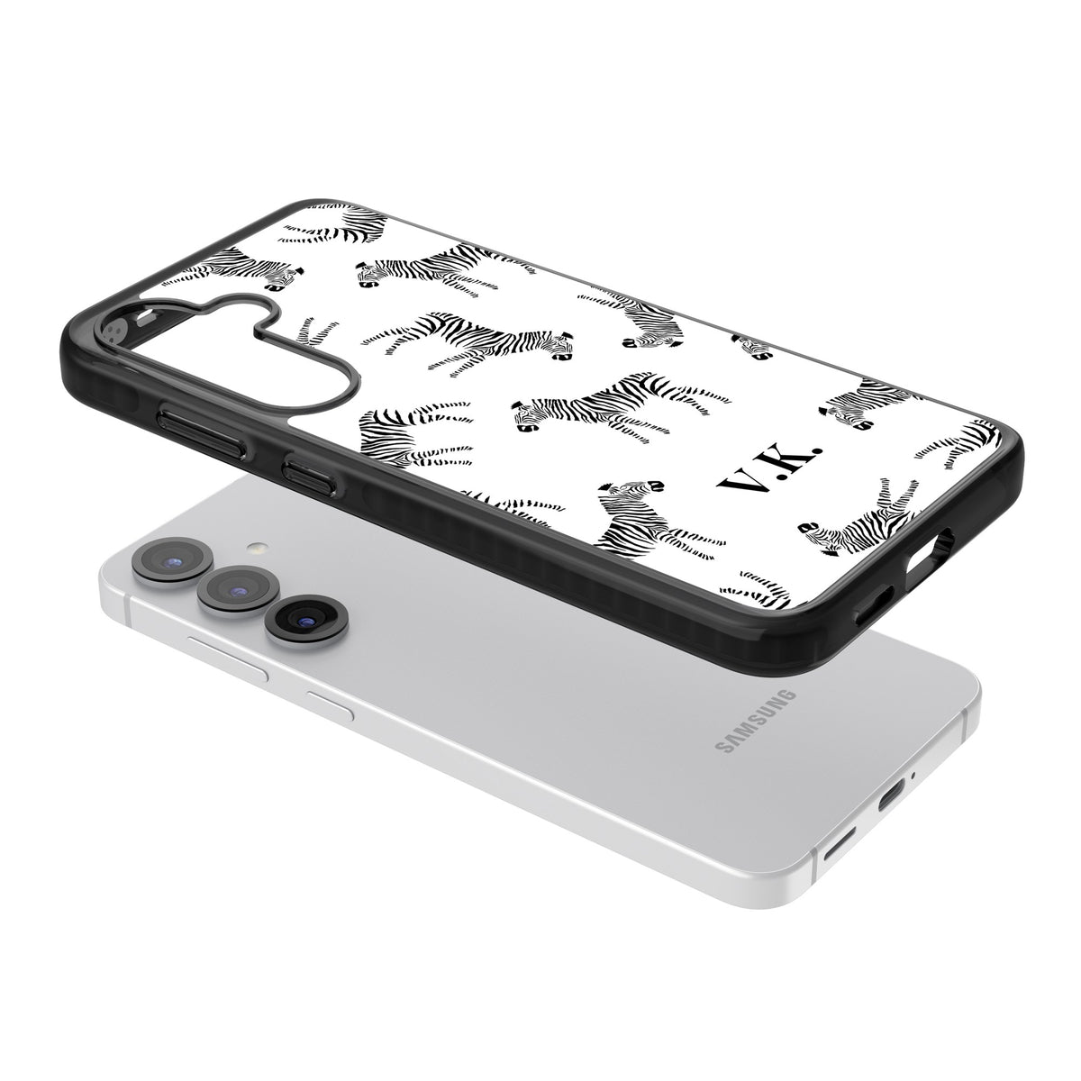Personalised Monochrome Zebra Samsung S25 / Samsung S25 Plus / Samsung S26 / Samsung S26 Plus Impact Black Phone Case angled