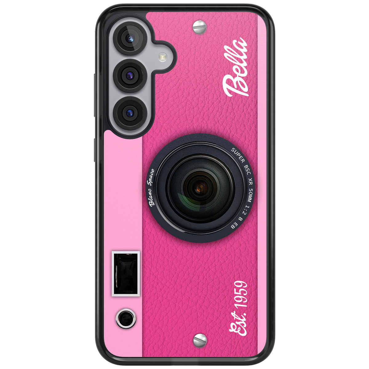 Personalised Pink Dream Camera Samsung S25 Plus / Samsung S26 / Samsung S26 Plus Impact Black Phone Case front