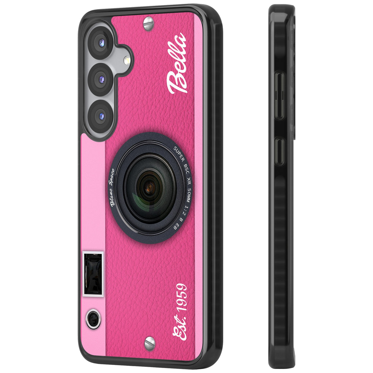 Personalised Pink Dream Camera Samsung S25 / Samsung S25 Plus / Samsung S26 / Samsung S26 Plus Impact Black Phone Case side