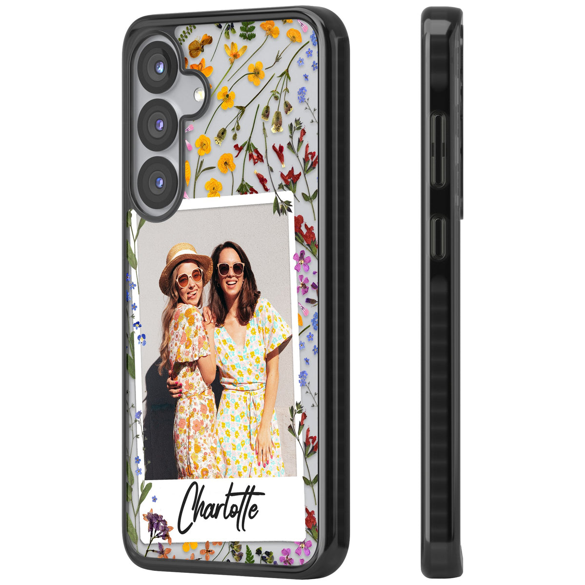 Personalised Wildflower Polaroid Samsung S25 / Samsung S25 Plus / Samsung S26 / Samsung S26 Plus Impact Black Phone Case side
