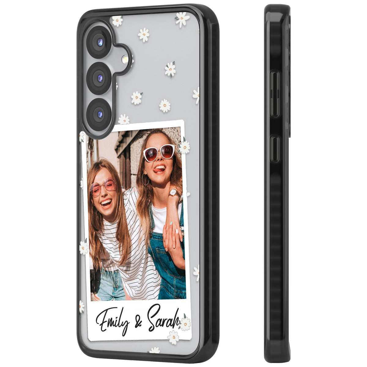 Personalised Daisy Polaroid Samsung S25 / Samsung S25 Plus / Samsung S26 / Samsung S26 Plus Impact Black Phone Case side