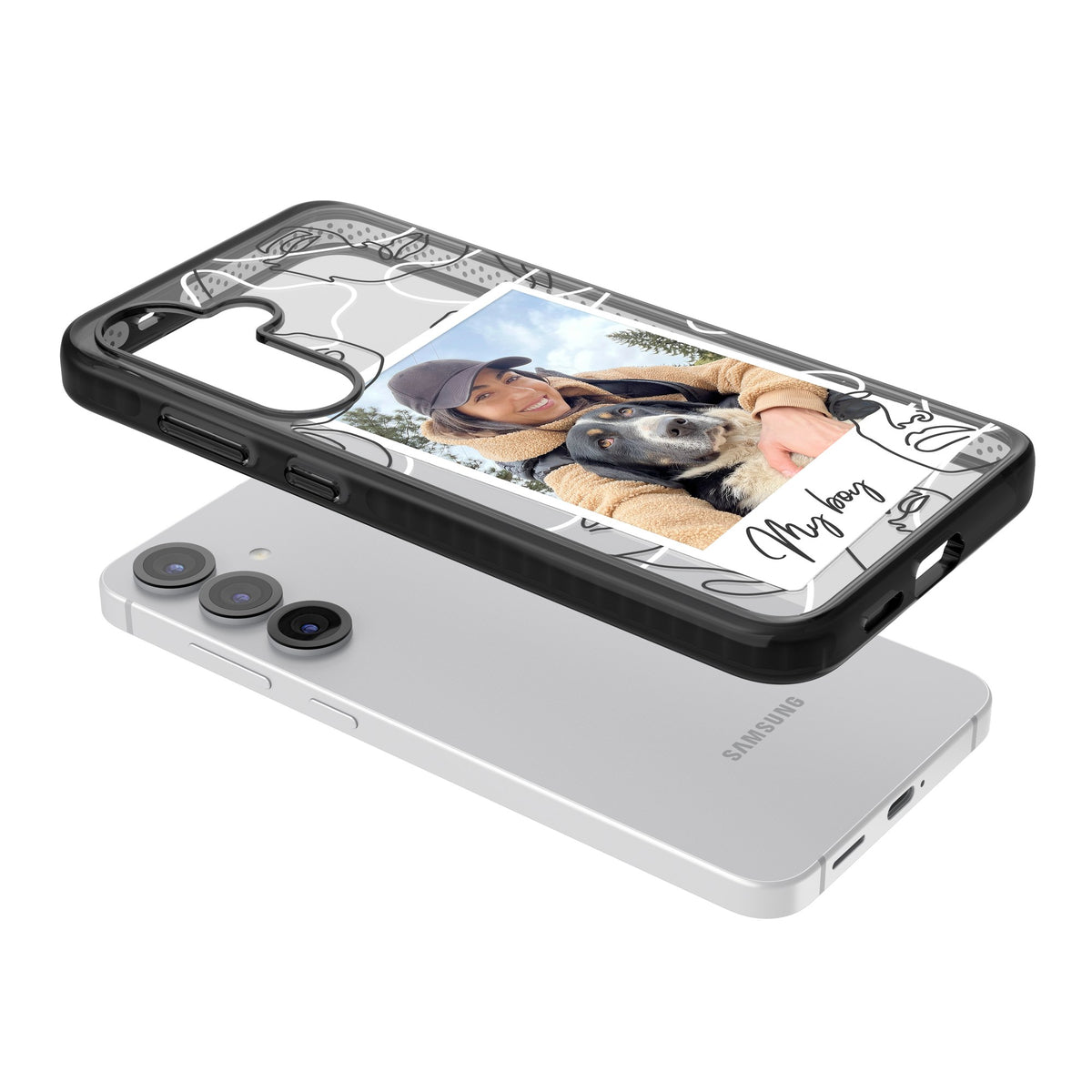 Personalised Abstract Faces Instant Photo Samsung S25 / Samsung S25 Plus / Samsung S26 / Samsung S26 Plus Impact Black Phone Case angled