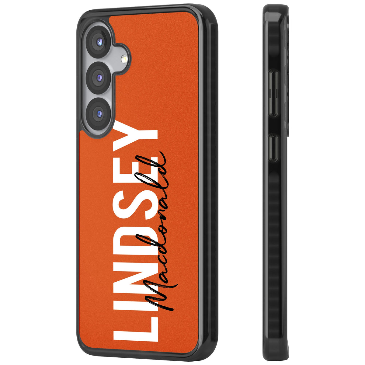 Personalised Bold Name: Orange Samsung S25 / Samsung S25 Plus / Samsung S26 / Samsung S26 Plus Impact Black Phone Case side