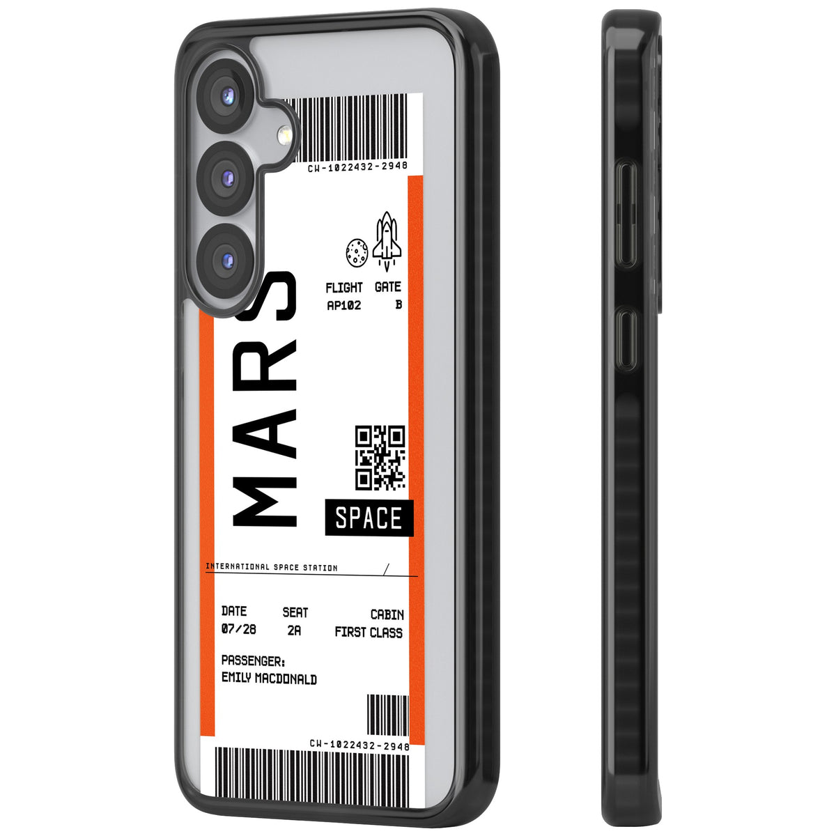 Personalised Mars Travel Ticket Samsung S25 / Samsung S25 Plus / Samsung S26 / Samsung S26 Plus Impact Black Phone Case side