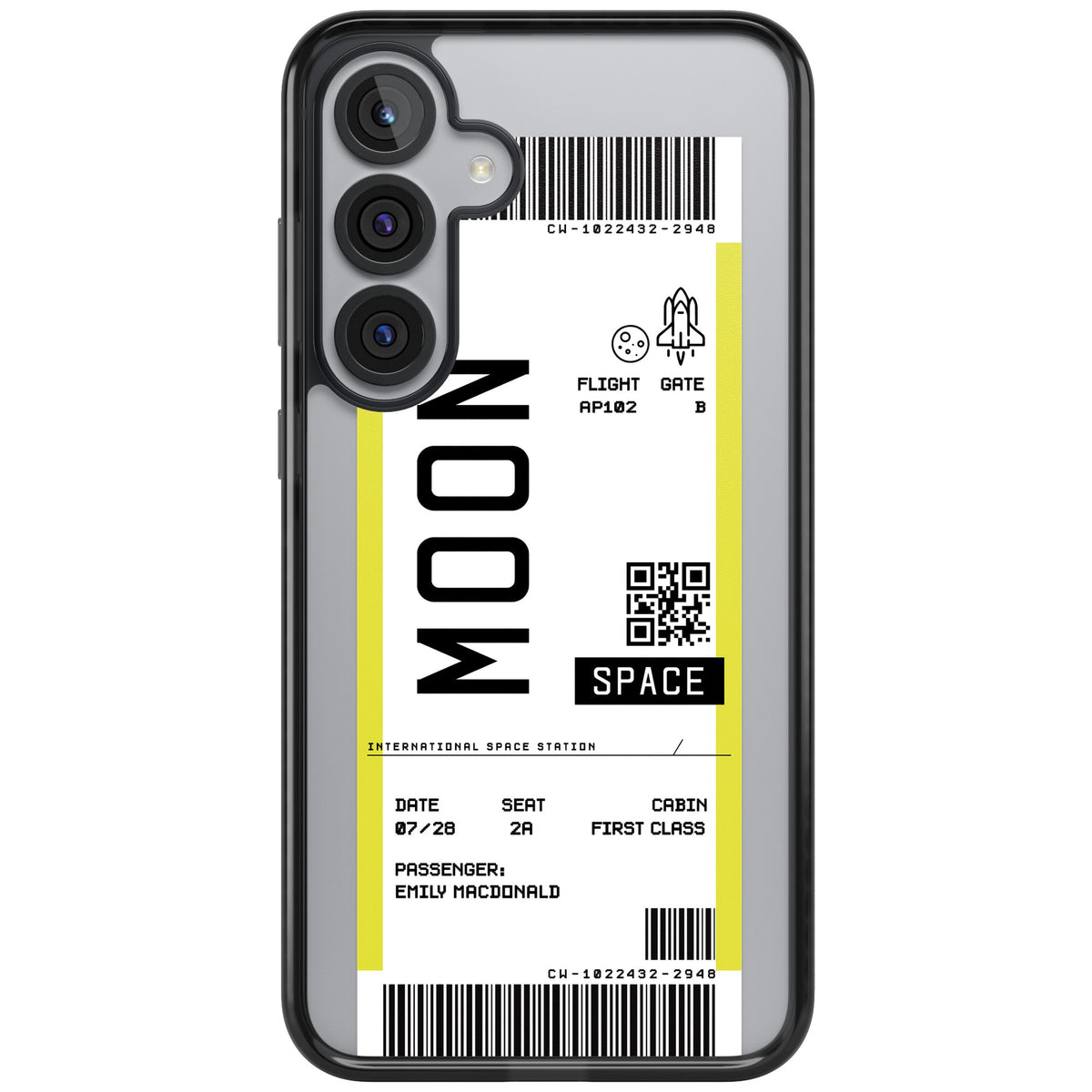 Personalised Moon Travel Ticket Samsung S25 Plus / Samsung S26 / Samsung S26 Plus Impact Black Phone Case front