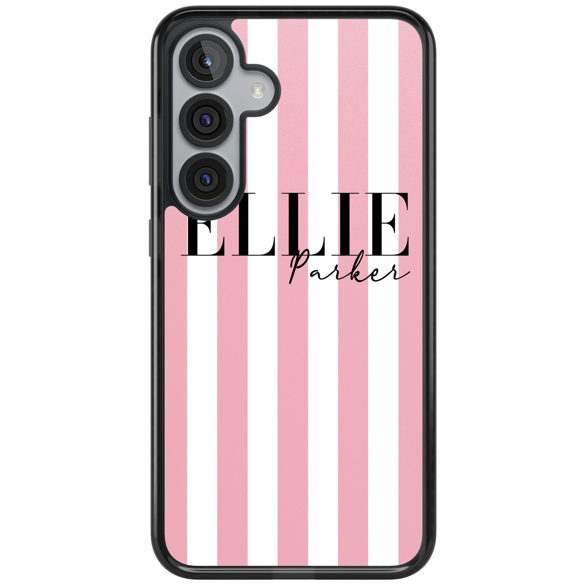 Personalised Pink Stripes Samsung S25 Plus / Samsung S26 / Samsung S26 Plus Impact Black Phone Case front