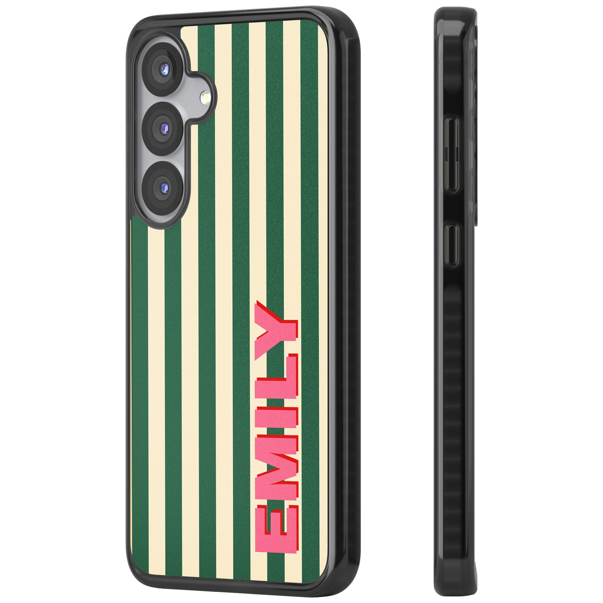 Personalised Wimbledon Stripe Samsung S25 / Samsung S25 Plus / Samsung S26 / Samsung S26 Plus Impact Black Phone Case side