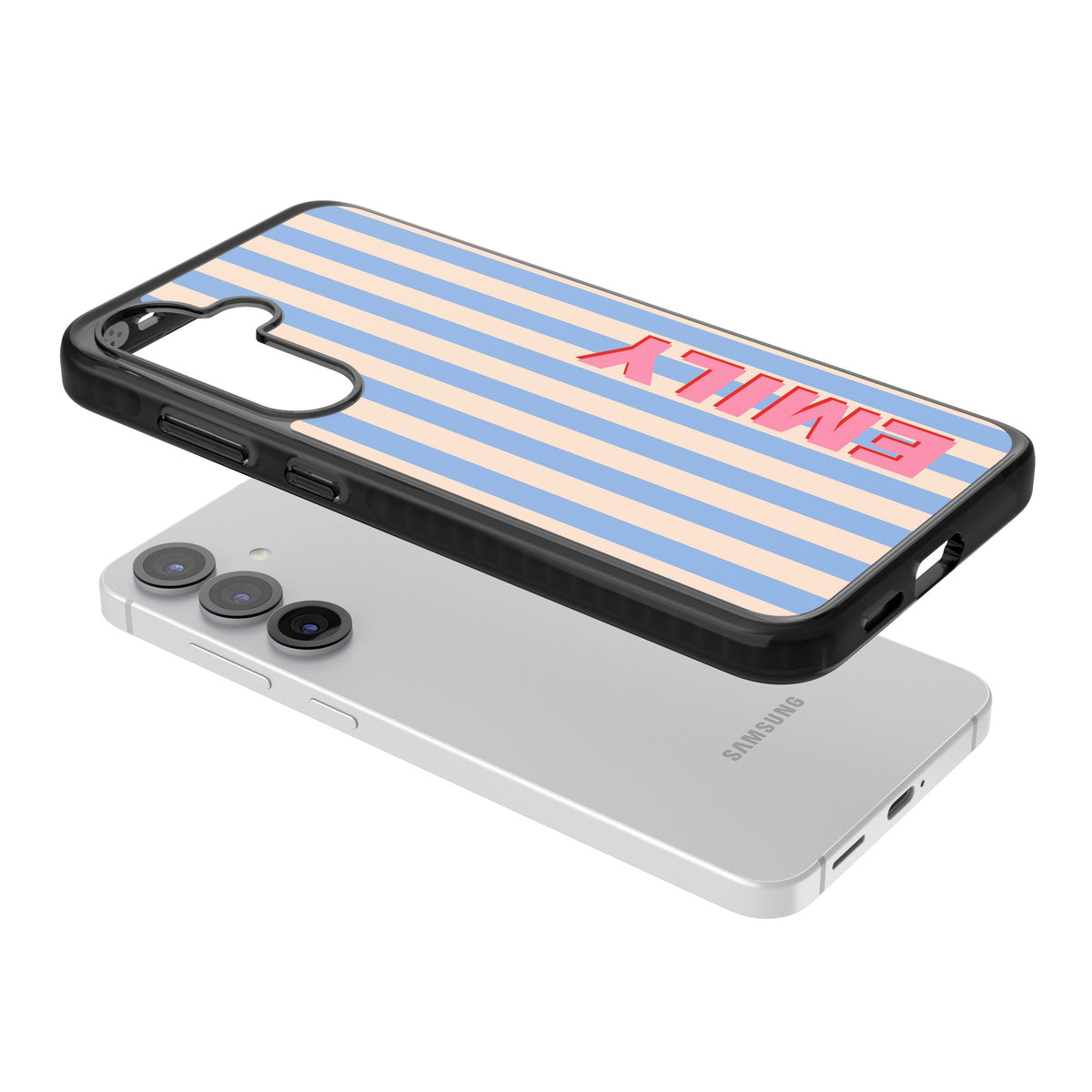 Personalised Coastal Stripe Samsung S25 / Samsung S25 Plus / Samsung S26 / Samsung S26 Plus Impact Black Phone Case angled