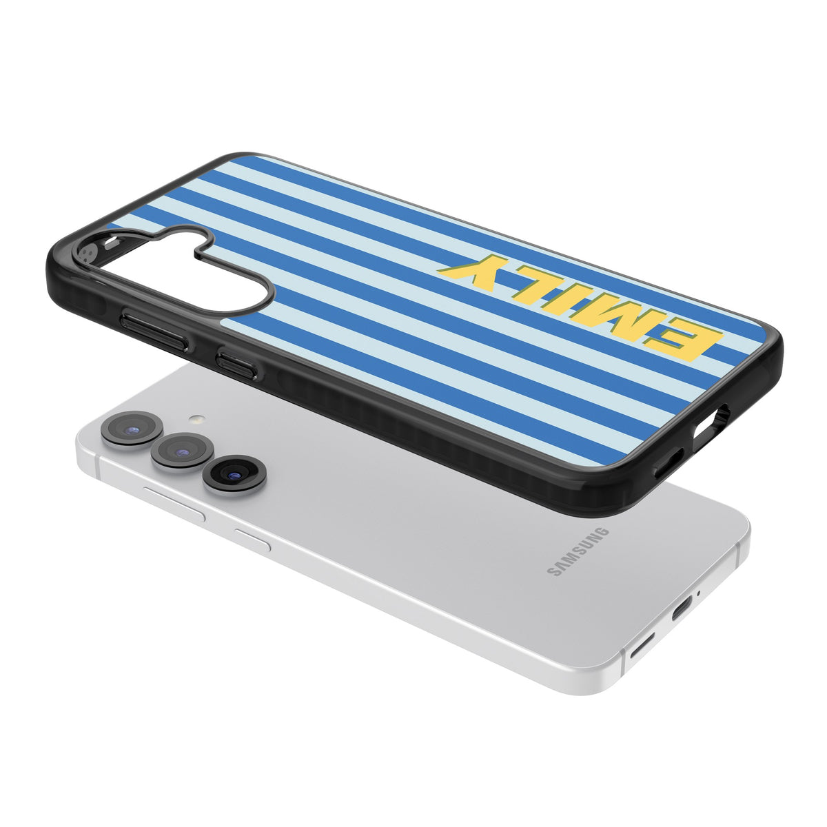 Personalised Athenian Stripe Samsung S25 / Samsung S25 Plus / Samsung S26 / Samsung S26 Plus Impact Black Phone Case angled