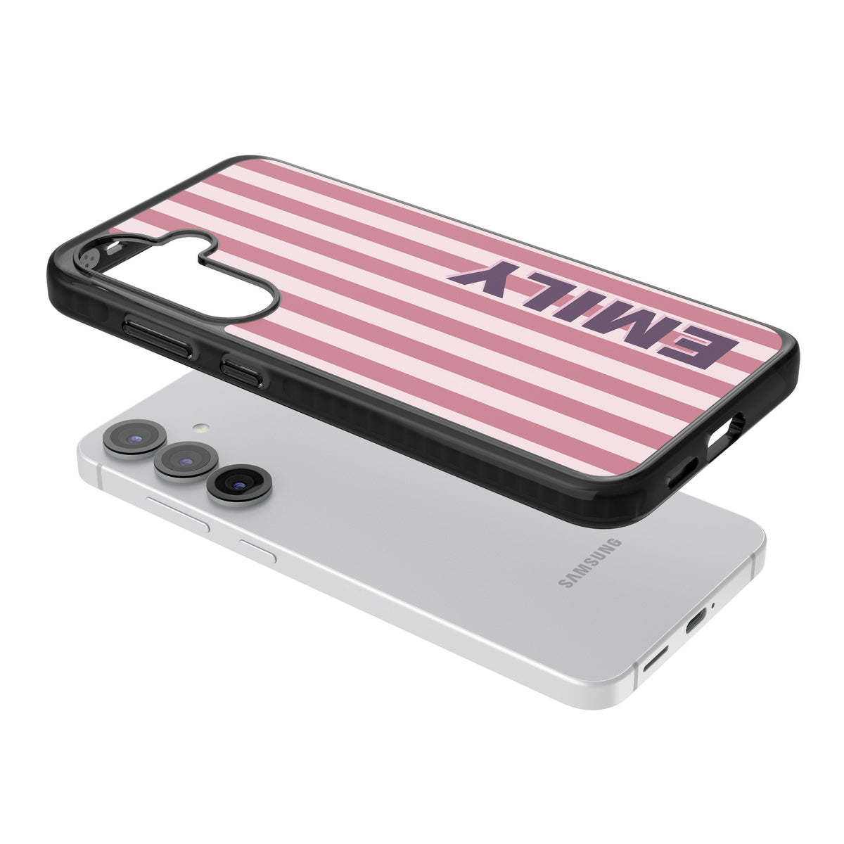 Personalised Victoria Stripe Samsung S25 / Samsung S25 Plus / Samsung S26 / Samsung S26 Plus Impact Black Phone Case angled