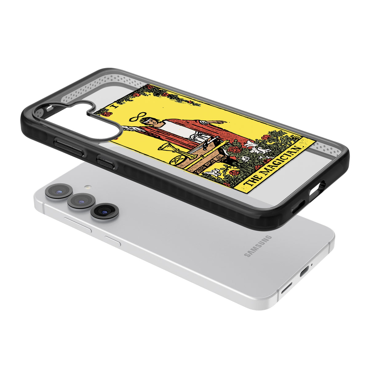 Personalised The Magician Tarot Card (Color) Samsung S25 / Samsung S25 Plus / Samsung S26 / Samsung S26 Plus Impact Black Phone Case angled