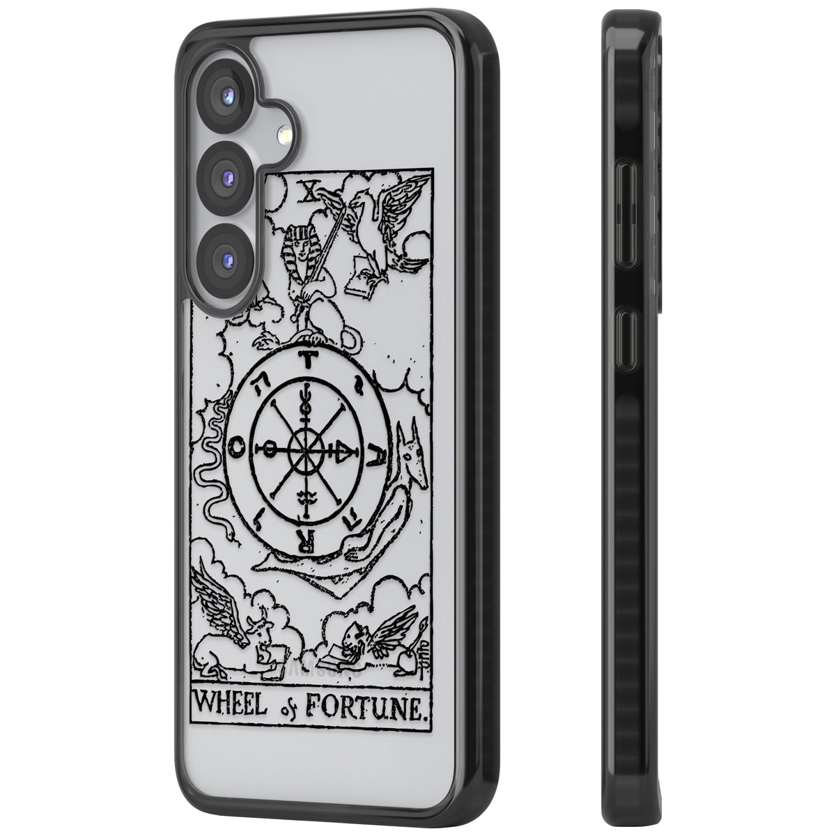 Personalised Wheel Of Fortune Tarot Transparent Samsung S25 / Samsung S25 Plus / Samsung S26 / Samsung S26 Plus Impact Black Phone Case side