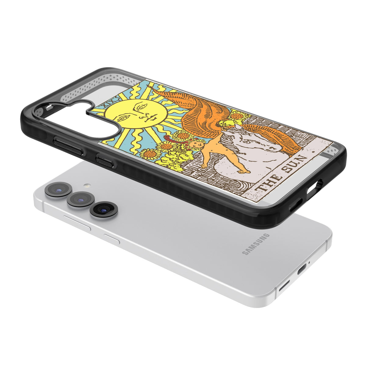 Personalised The Sun Tarot Card (Color) Samsung S25 / Samsung S25 Plus / Samsung S26 / Samsung S26 Plus Impact Black Phone Case angled