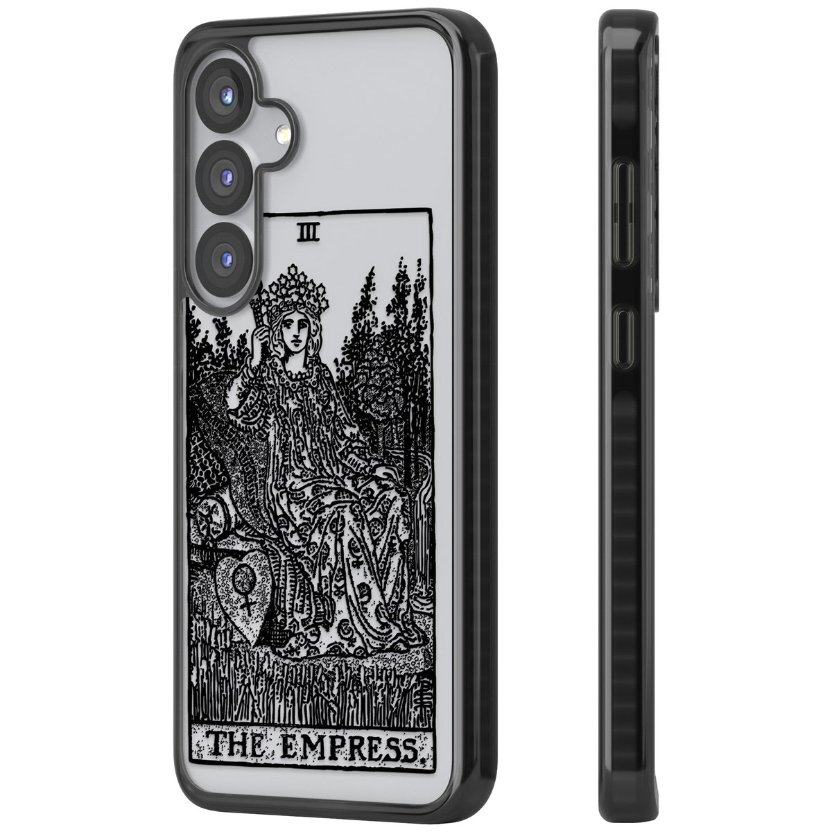 Personalised The Empress Tarot Card (Clear) Samsung S25 / Samsung S25 Plus / Samsung S26 / Samsung S26 Plus Impact Black Phone Case side